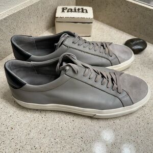 Vince Gray Sneakers- leather with suede on upper front toe & black heel accent.